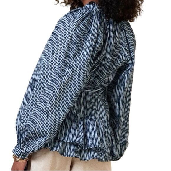 Banana Republic Factory Long Sleeve Belted Tiered ruffle hem Blouse Size Small - Picture 2 of 9